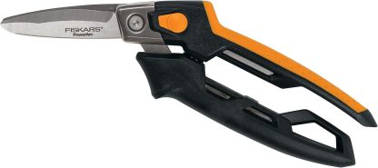 Fiskars PowerArc Easy Action Shears, Heavy Duty Scissors, Curved Stainless Steel Blades & SoftGrip Ergonomic Handle, 10”, Orange/Gray