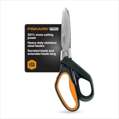 Fiskars PowerArc Easy Action Shears, Heavy Duty Scissors, Curved Stainless Steel Blades & SoftGrip Ergonomic Handle, 10”, Orange/Gray