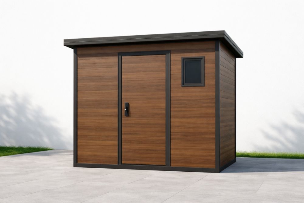 Abri de jardin en bois composite avec cadre en métal 244cm x 180cm x 210cm