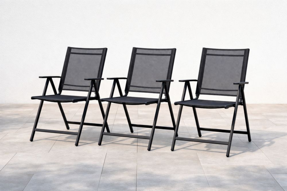 Lot de 3 Chaises de Jardin Pliantes en Aluminium Noir