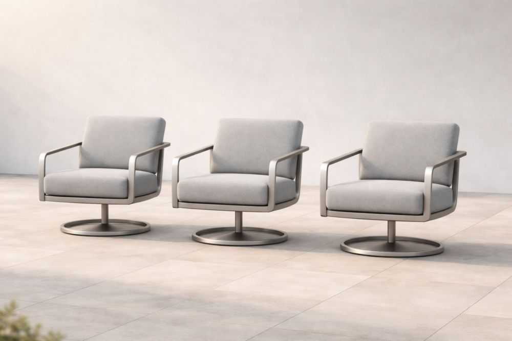 Ensemble de 3 fauteuils pivotants en tissu et métal