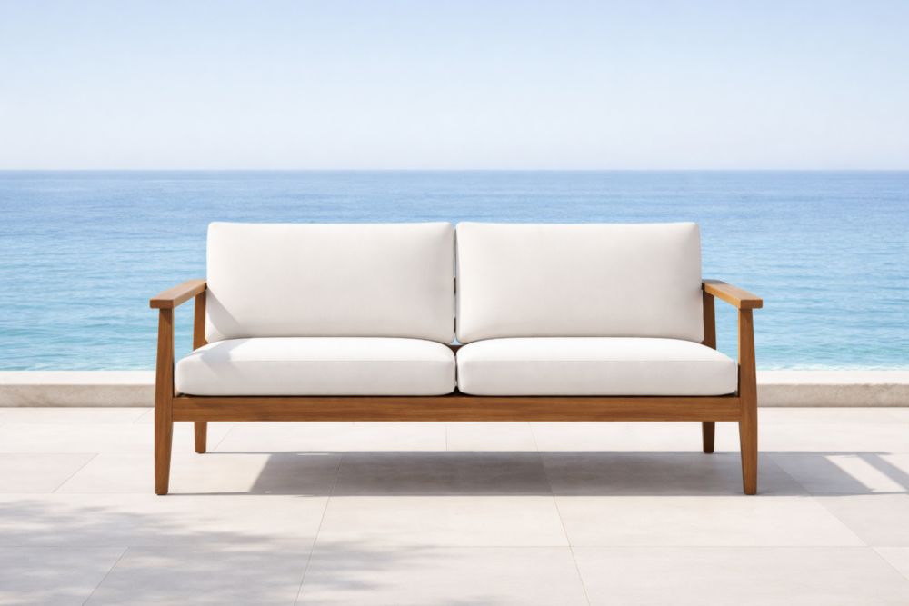 Canapé extérieur 2 places bois d'acacia tissu blanc