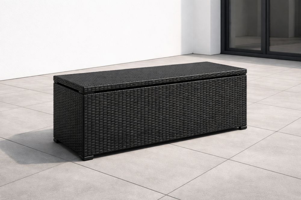 Coffre de rangement en résine tressée noire