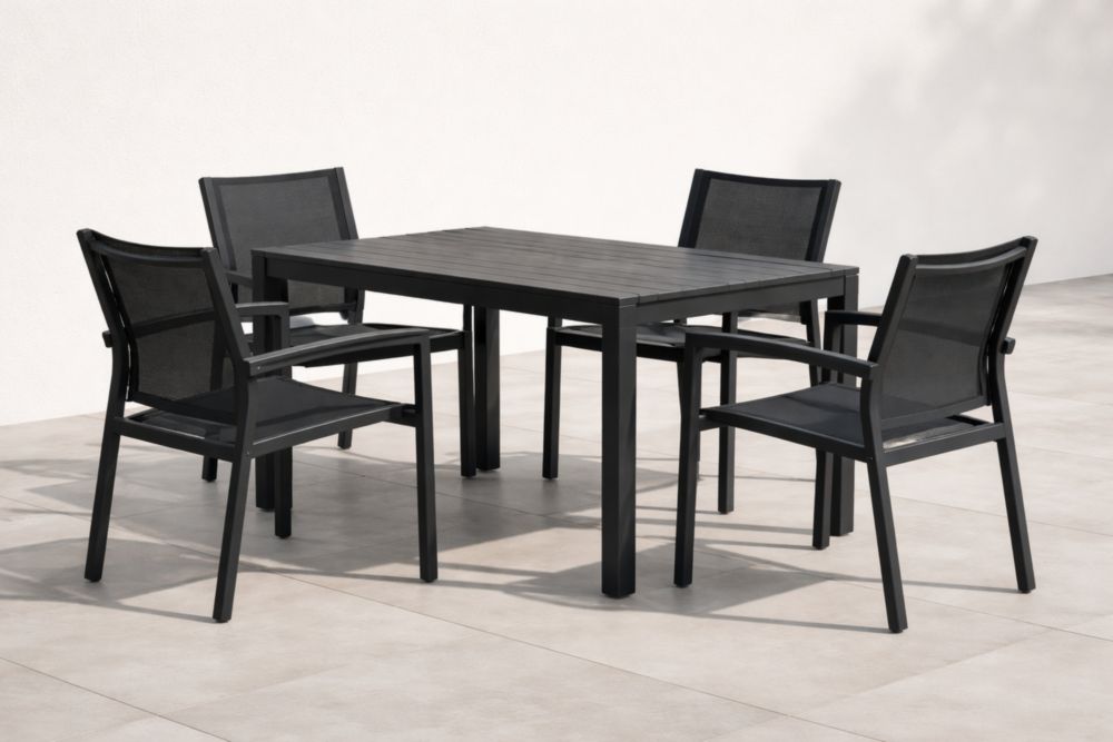 Ensemble de salle à manger d'extérieur en aluminium et textilène noir
