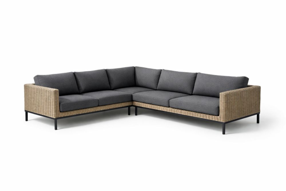 Canapé d'angle en rotin synthétique et métal gris