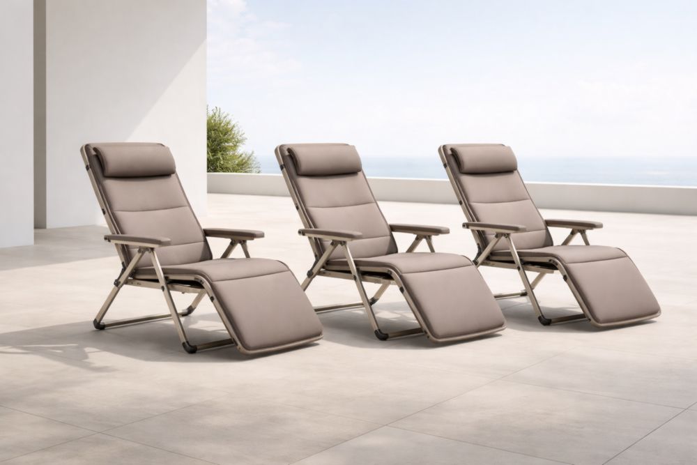 Lot de 3 chaises longues pliantes inclinables en aluminium et polyester Taupe