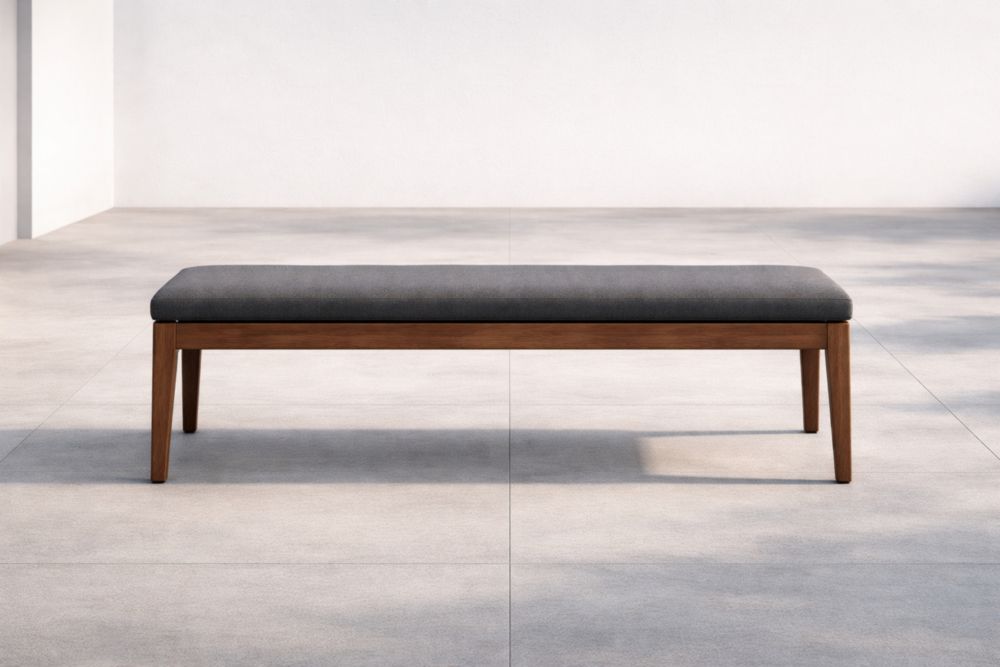 Banc en bois avec assise en tissu gris