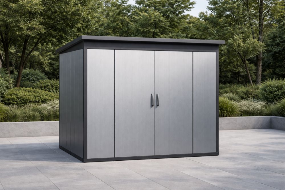 Abri de jardin en métal gris double porte 220x180x200 cm