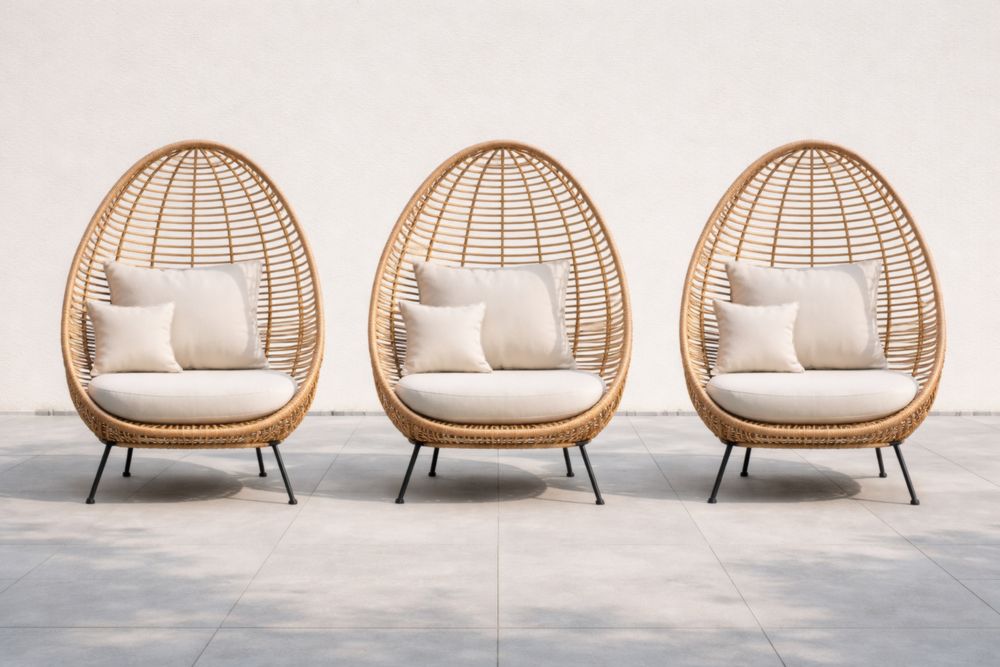 Fauteuil en osier et métal avec coussins Crème