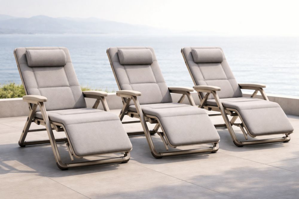 Chaises Longues Réglables Extérieur Aluminium et Tissu Gris