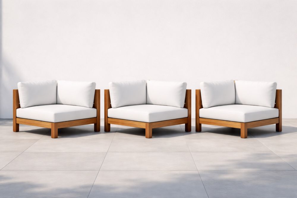 Ensemble de Canapés d'Angle en Bois avec Coussins Blancs