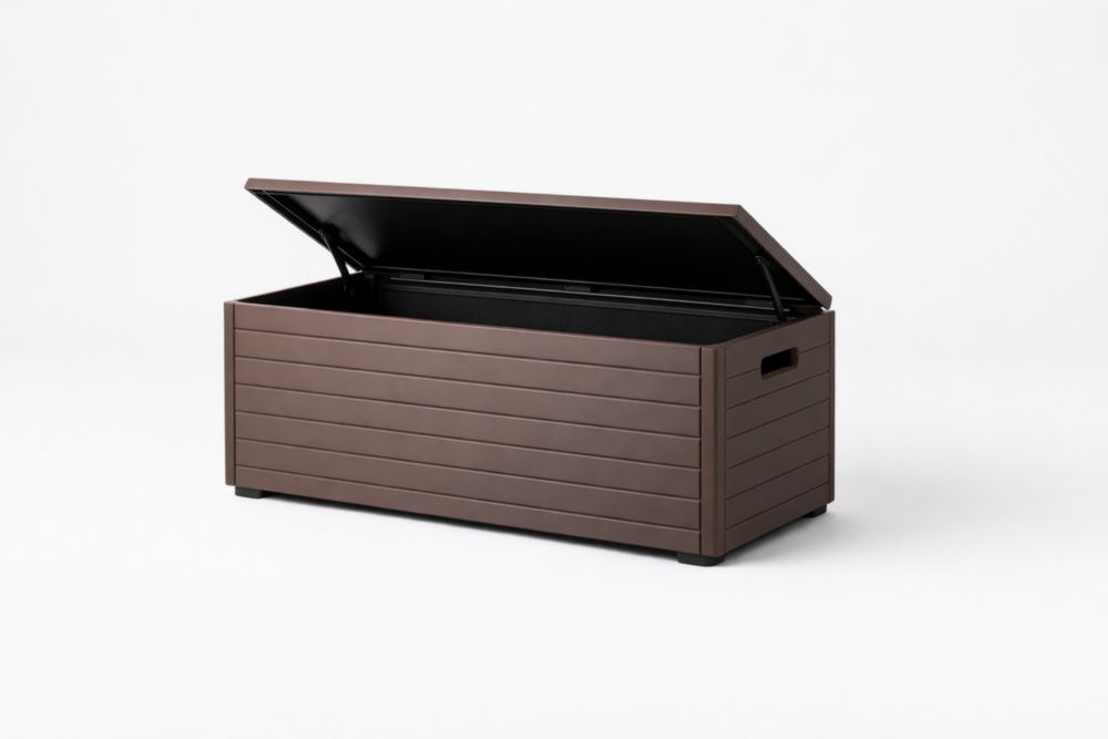 Coffre de Rangement Extérieur Marron en Plastique 117x45x57 cm