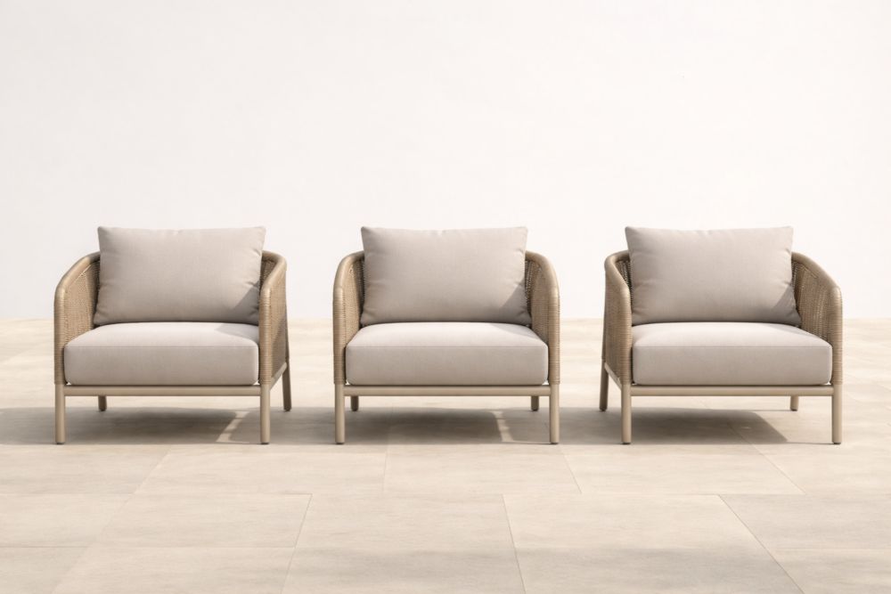 Fauteuil d'extérieur en aluminium et résine tressée beige (ensemble de 3)