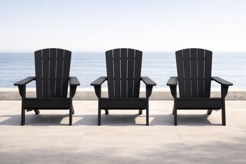 Chaises Adirondack en polypropylène noir, ensemble de 3