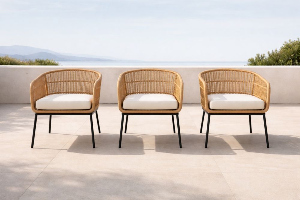 Fauteuil d'extérieur en Rotin Synthétique Beige et Acier Noir