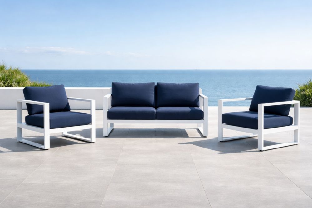 Ensemble de Salon de Jardin en Aluminium et Coussins en Tissu Bleu