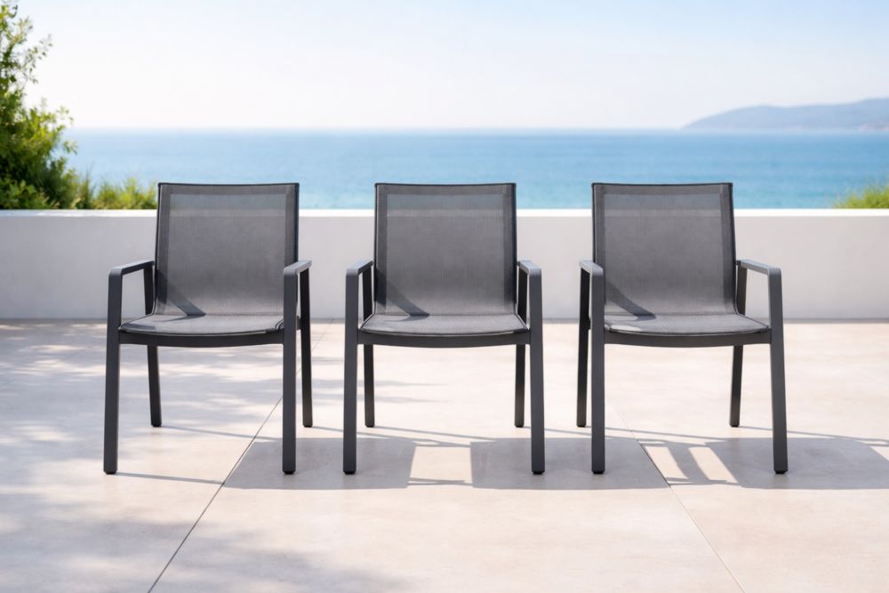 Ensemble de 3 chaises d'extérieur aluminium et textilène Gris