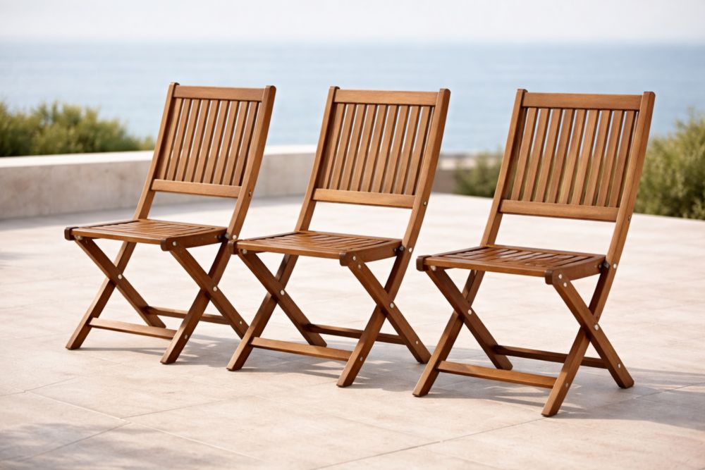 Ensemble de 3 chaises pliantes en bois d'acacia brun