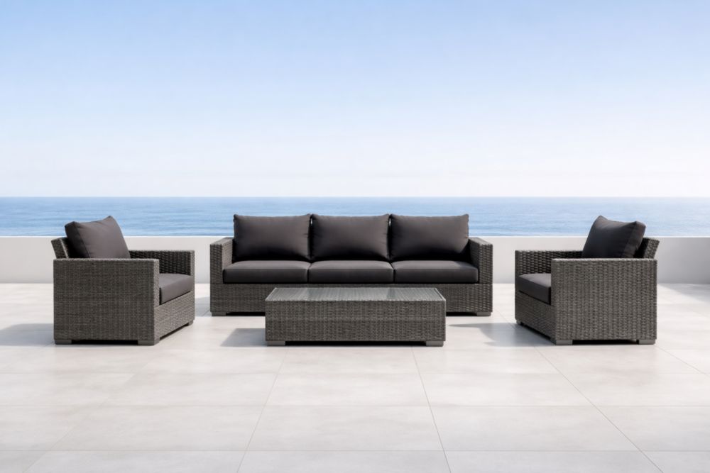 Ensemble de salon de jardin en résine tressée gris foncé