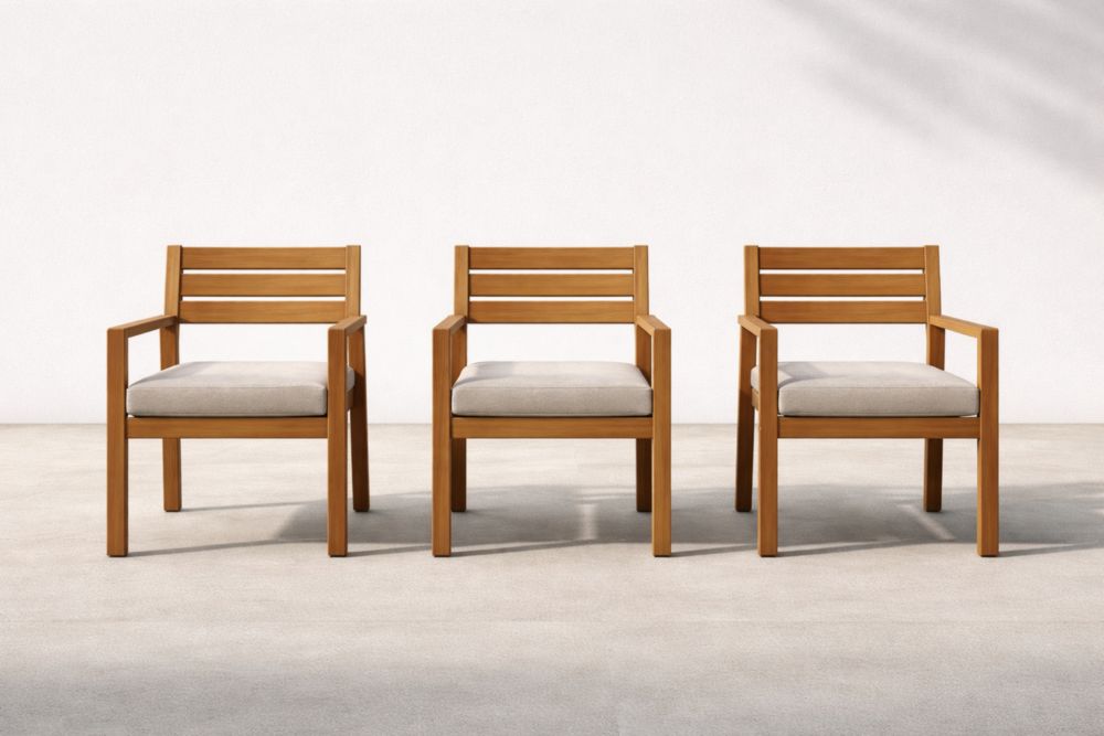 Ensemble de 3 chaises en bois d'acacia avec coussin en polyester beige