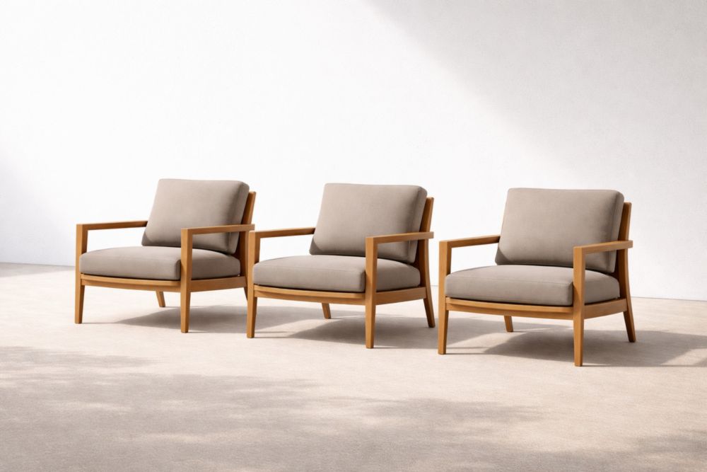 Ensemble de Fauteuils en Bois et Tissu Beige