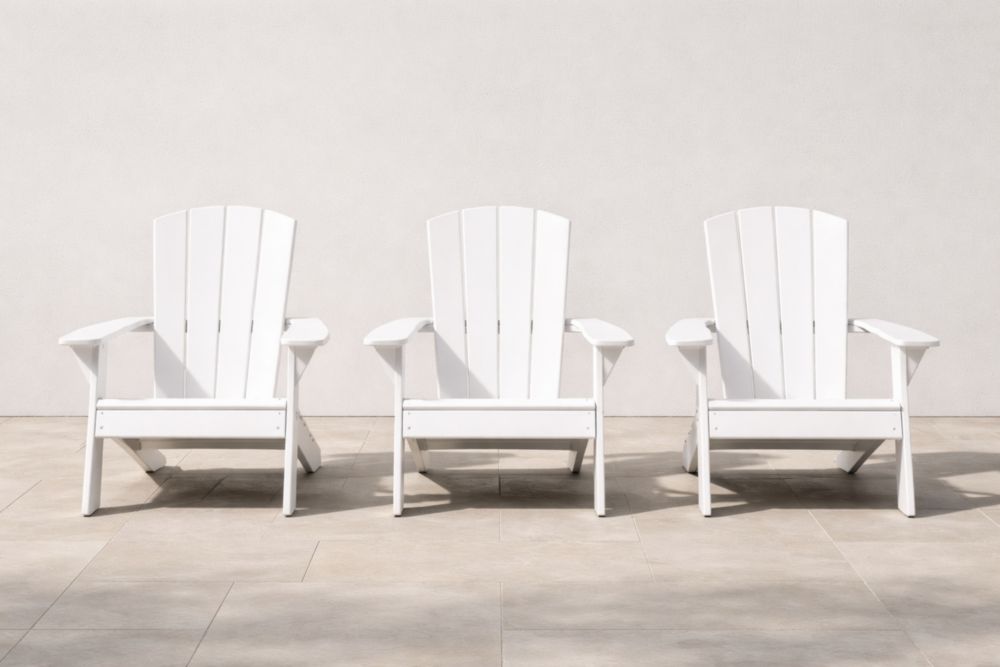 Lot de 3 chaises Adirondack en plastique Blanc 91 cm x 81 cm x 79 cm