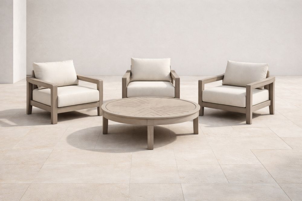 Ensemble de meubles de jardin en bois et tissu beige