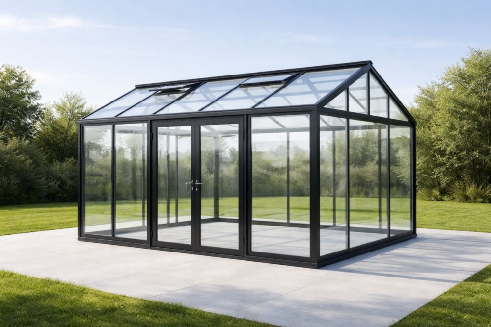 Serre de jardin en aluminium noir avec verre trempé