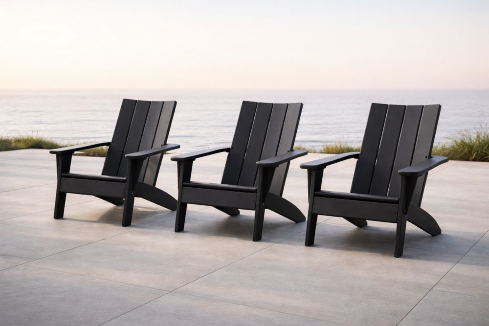 Lot de 3 chaises Adirondack en polyéthylène noir 90x80x85 cm