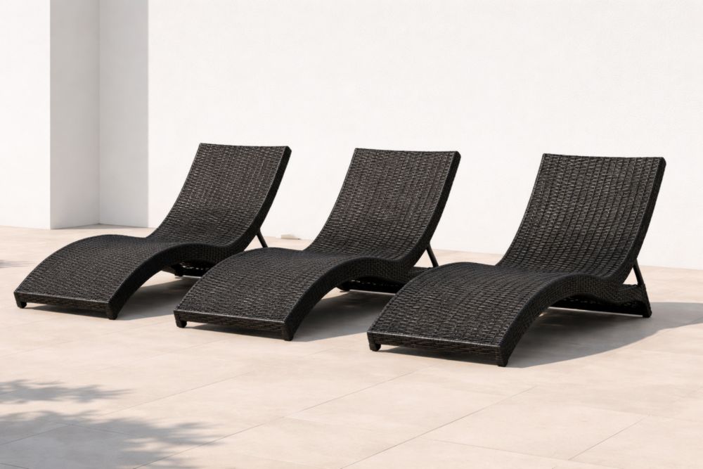 Lot de 3 transats courbés en osier PE noir