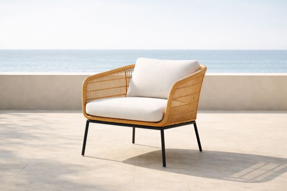 Fauteuil de Jardin en Rotin Synthétique et Métal Noir