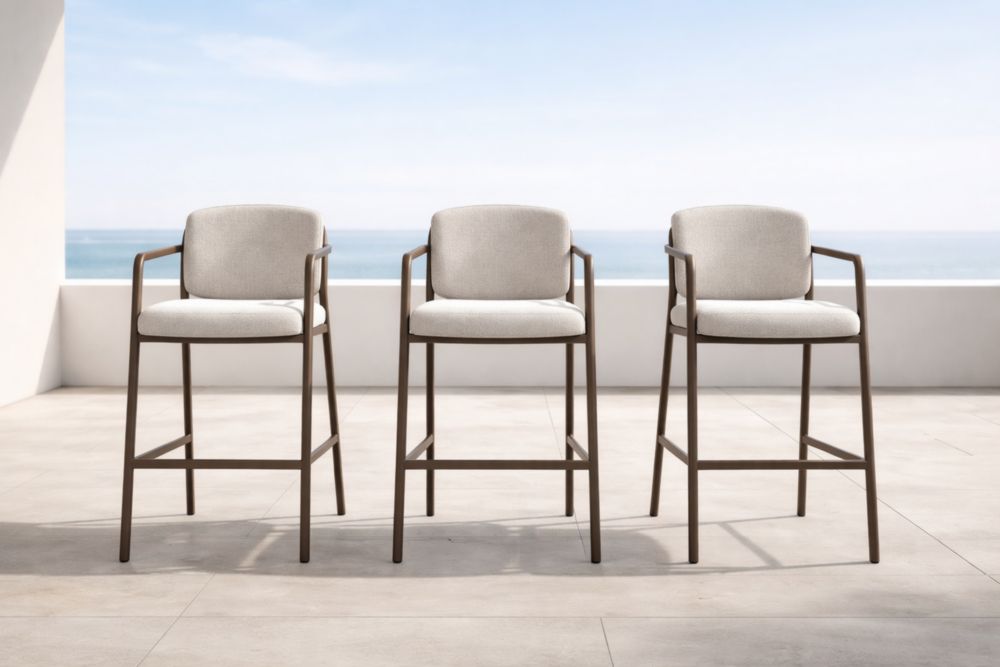 Tabouret de bar extérieur en acier avec coussin en polyester