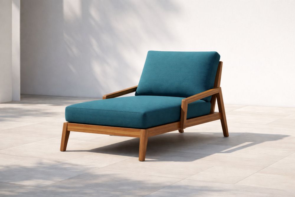 Chaise Longue en Bois et Tissu Polyester Bleu
