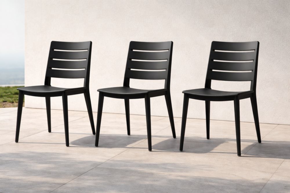 Chaises en Polypropylène Noir Lot de 3