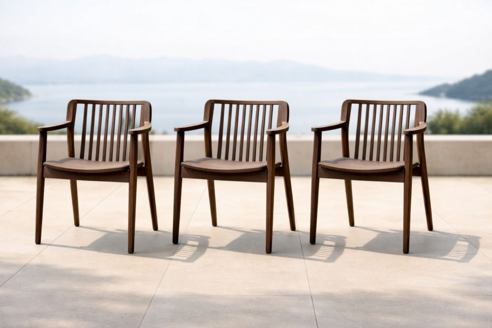 Lot de 3 chaises en bois massif pour extérieur Marron