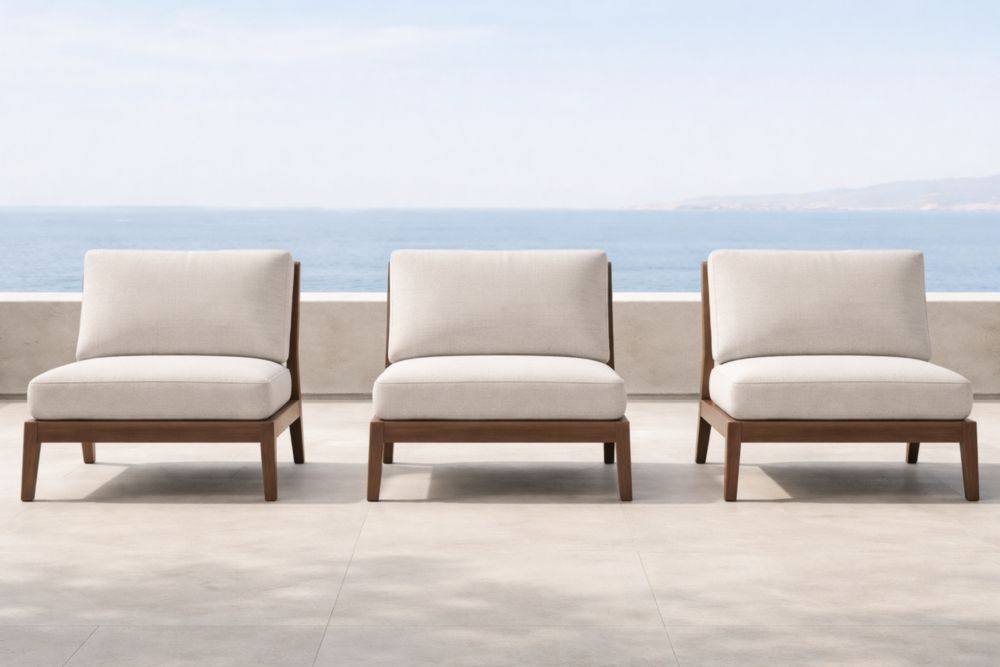 Lot de 3 chaises extérieures en bois et tissu beige