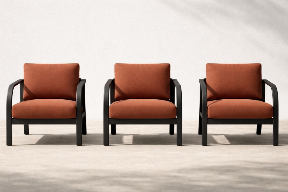 Ensemble de 3 fauteuils en aluminium et tissu polyester rouille