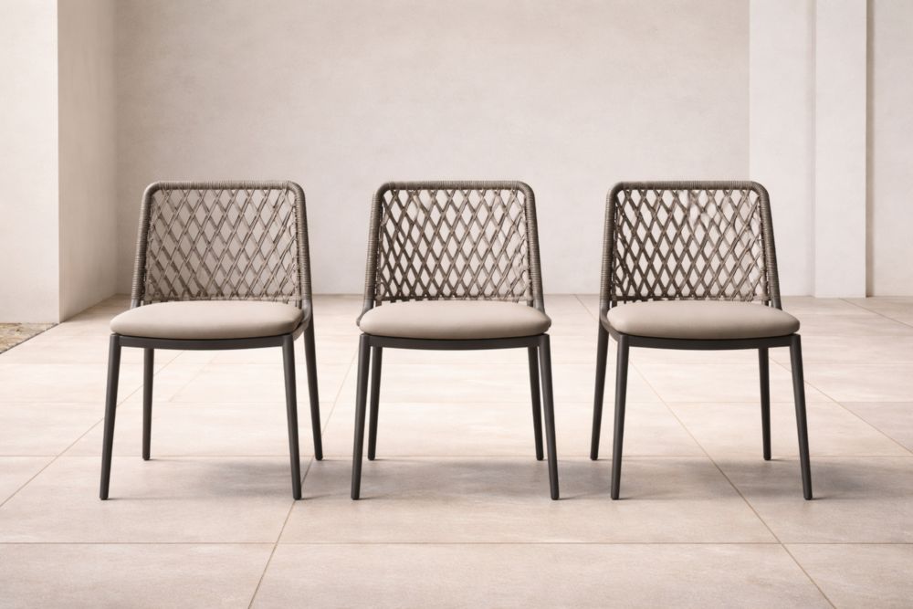 Ensemble de chaises d'extérieur en métal et corde Gris