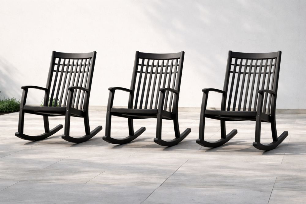 Ensemble de 3 chaises à bascule en bois noir pour extérieur