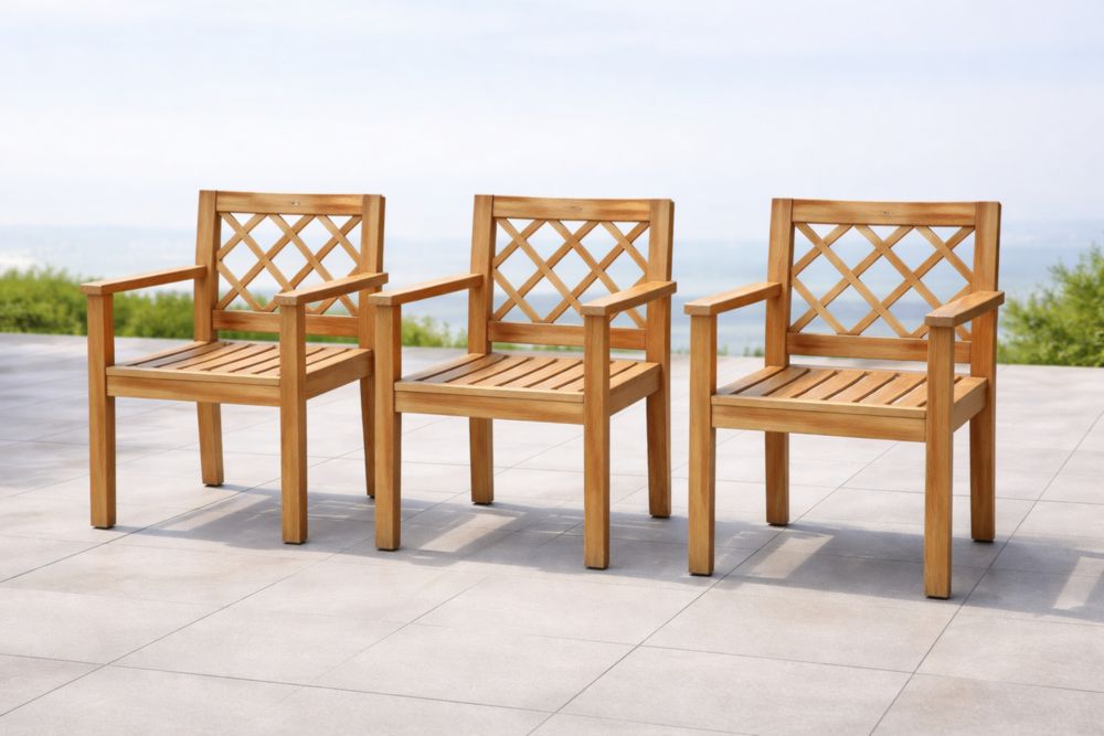 Lot de 3 chaises en bois d'acacia pour extérieur