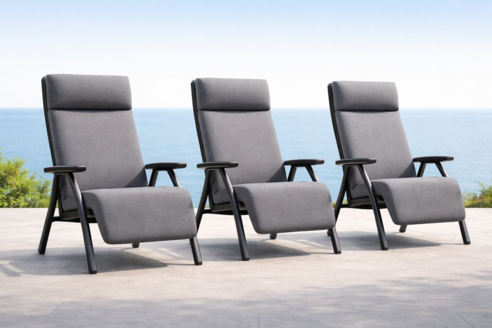 Chaises Longues Inclinables en Aluminium et Textile Gris