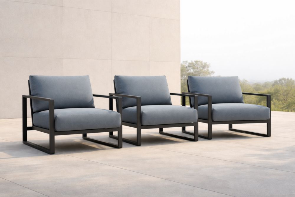 Lot de 3 fauteuils extérieurs en aluminium et polyester bleu