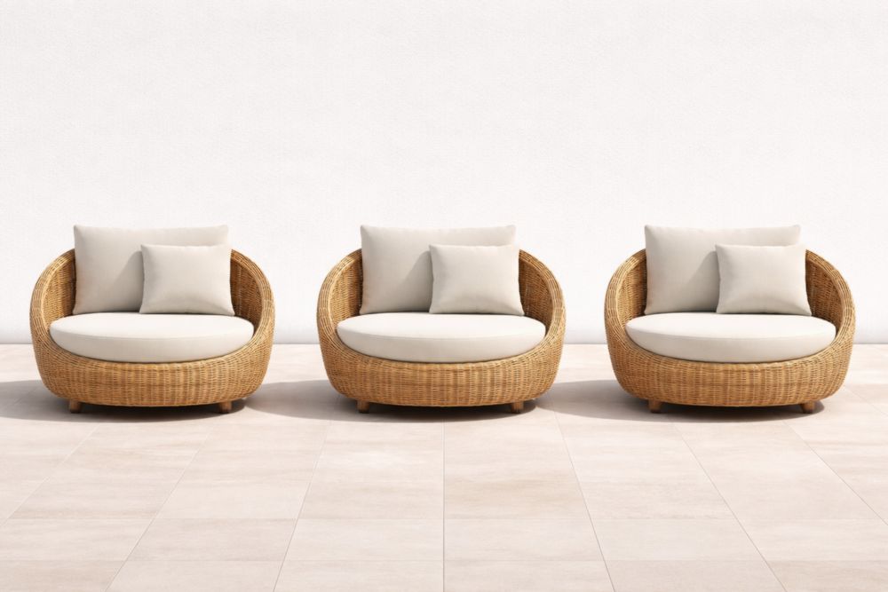 Lot de 3 fauteuils en rotin naturel coussins polyester Beige
