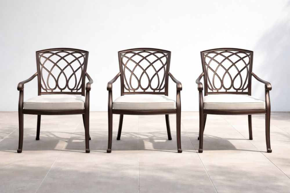 Set de 3 chaises extérieures en aluminium marron avec coussins en polyester beige