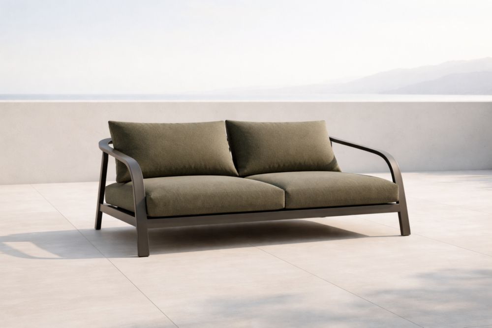 Canapé 2 places aluminium et tissu Olive pour extérieur