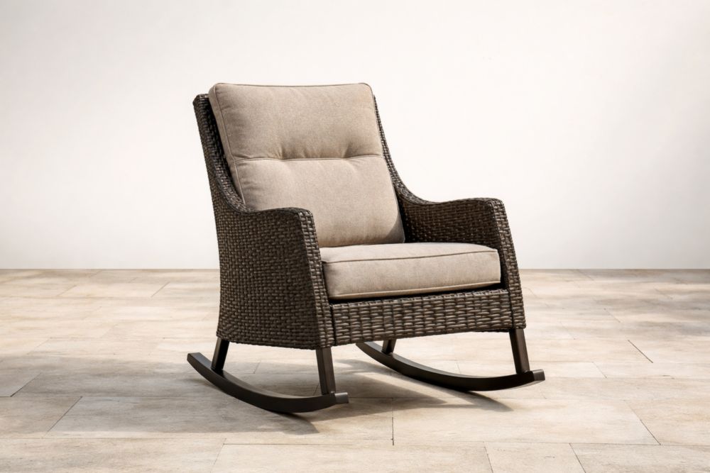 Fauteuil à bascule en résine avec coussins en polyester