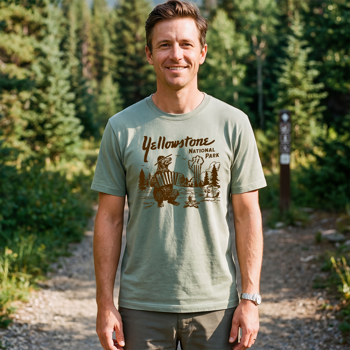 Yellowstone National Park Retro Bear Old Faithful Grand Canyon T-Shirt