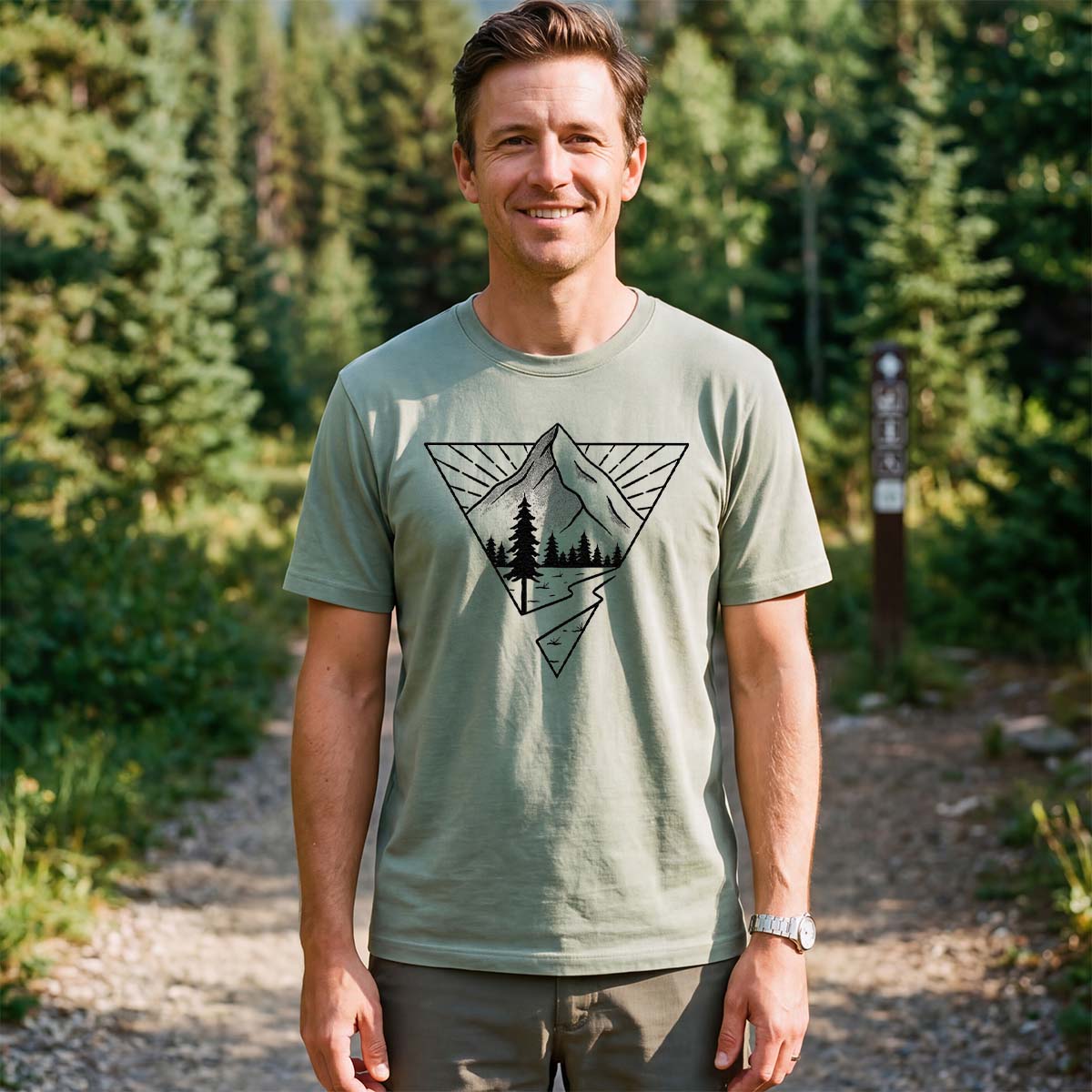 Minimalist Mountain Graphic Geometric Nature Line T-Shirt