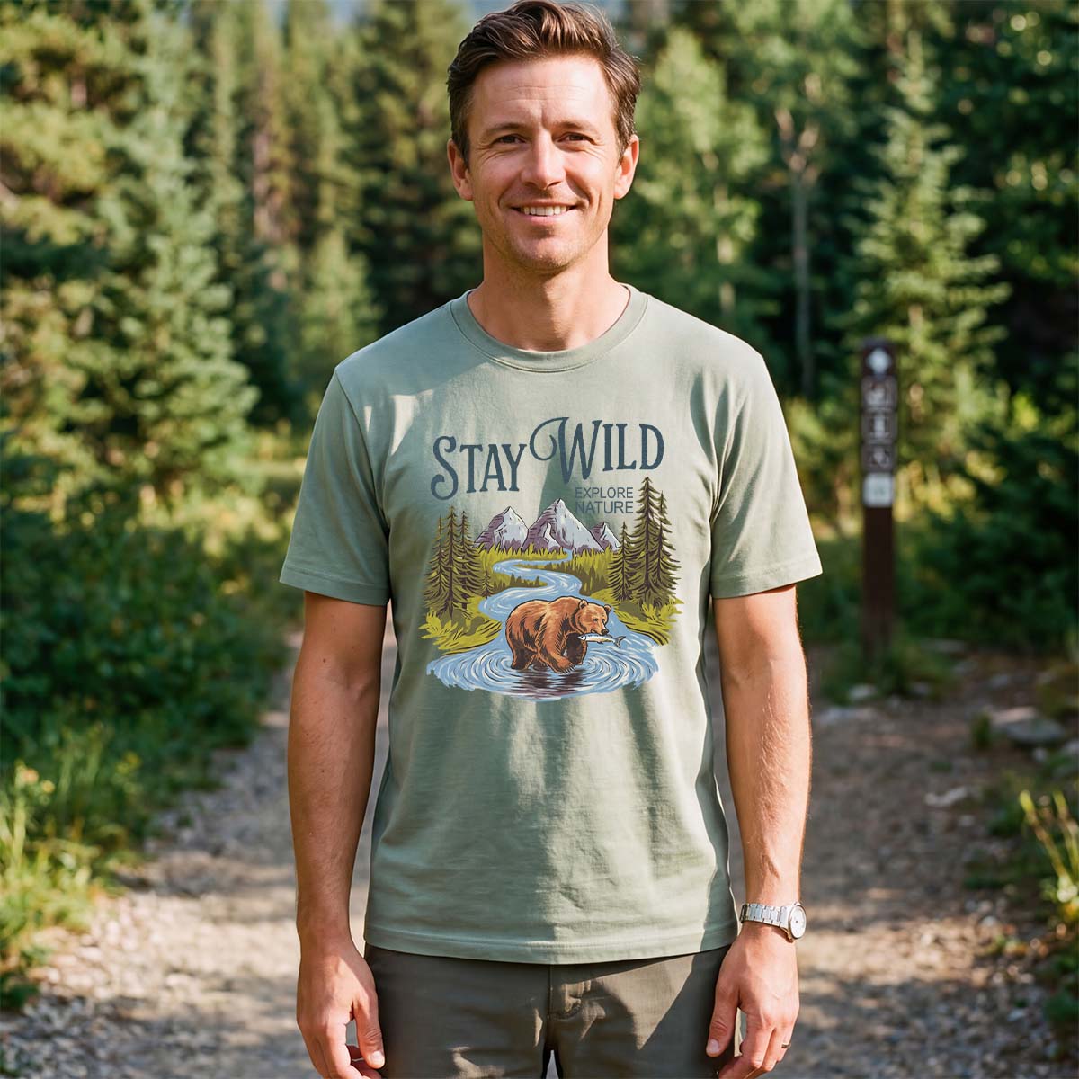 Stay Wild Explore Nature Hunting Bear T-shirt