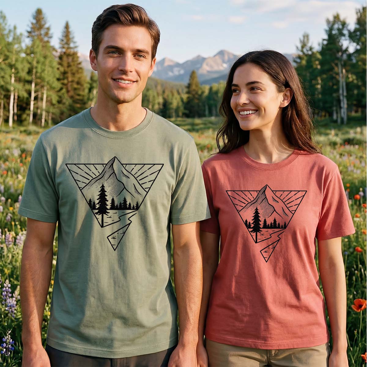 Minimalist Mountain Graphic Geometric Nature Line T-Shirt